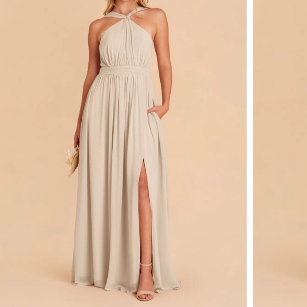 Birdy Grey Neutral Champagne Chiffon Dress Style Kiko Size Small